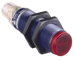 Telemecanique Sensors - 4 Pin M12 Connector, 30m Nominal Distance, Shock and Vibration Resistant, Through Beam Photoelectric Sensor - 12 to 24 VDC, 250 Hz, PBT, 76mm Long x 18mm Wide x 1.7 Inch High - Exact Tooling