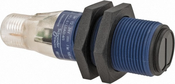 Telemecanique Sensors - 4 Pin M12 Connector, 4m Nominal Distance, Shock and Vibration Resistant, Retroreflective Photoelectric Sensor - 12 to 24 VDC, 500 Hz, PBT, 60mm Long x 18mm Wide - Exact Tooling