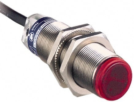 Telemecanique Sensors - Cable Connector, 5m Nominal Distance, Shock and Vibration Resistant, Retroreflective Photoelectric Sensor - 12 to 24 VDC, 500 Hz, Brass, 46mm Long x 18mm Wide x 7 Inch High - Exact Tooling