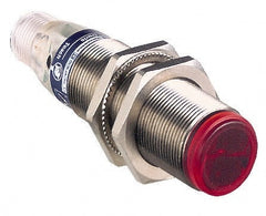 Telemecanique Sensors - 4 Pin M12 Connector, 4m Nominal Distance, Shock and Vibration Resistant, Retroreflective Photoelectric Sensor - 12 to 24 VDC, 500 Hz, Nickel Plated Brass, 2.36 Inch Long x 0.71 Inch Wide - Exact Tooling