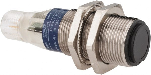 Telemecanique Sensors - 4 Pin M12 Connector, 15m Nominal Distance, Shock and Vibration Resistant, Through Beam Photoelectric Sensor - 12 to 24 VDC, 500 Hz, Nickel Plated Brass, 2.36 Inch Long x 0.71 Inch Wide - Exact Tooling