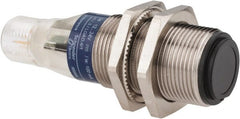 Telemecanique Sensors - 4 Pin M12 Connector, 15m Nominal Distance, Shock and Vibration Resistant, Through Beam Photoelectric Sensor - 12 to 24 VDC, 500 Hz, Nickel Plated Brass, 2.36 Inch Long x 0.71 Inch Wide - Exact Tooling