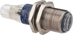 Telemecanique Sensors - 4 Pin M12 Connector, 0.1m Nominal Distance, Shock and Vibration Resistant, Diffused Photoelectric Sensor - 12 to 24 VDC, 500 Hz, Nickel Plated Brass, 2.36 Inch Long x 0.71 Inch Wide - Exact Tooling