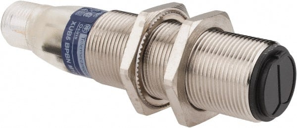 Telemecanique Sensors - 4 Pin M12 Connector, 0.6m Nominal Distance, Shock and Vibration Resistant, Diffused Photoelectric Sensor - 12 to 24 VDC, 500 Hz, Nickel Plated Brass, 2.99 Inch Long x 0.71 Inch Wide - Exact Tooling