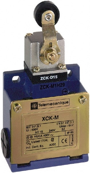 Telemecanique Sensors - DP, NC/NO, 240 VAC, Screw Terminal, Roller Lever Actuator, General Purpose Limit Switch - IP66 IPR Rating - Exact Tooling