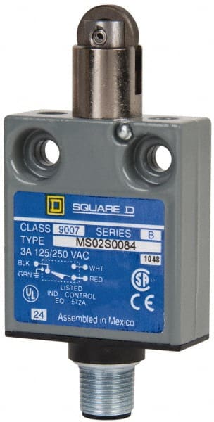 Square D - SPDT, NC/NO, Multiple VAC Levels, Prewired Terminal, Parallel Roller Plunger Actuator, General Purpose Limit Switch - 1, 2, 4, 6, 6P NEMA Rating, IP67 IPR Rating, Bushing Mount, 80 Ounce Operating Force - Exact Tooling
