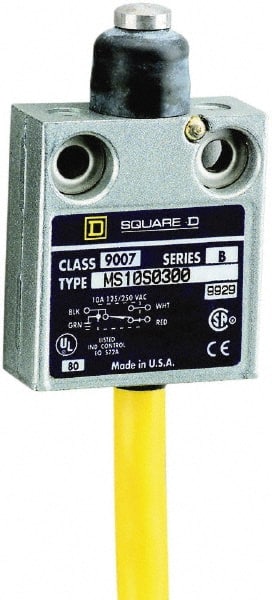Square D - SPDT, NC/NO, 240 VAC, Prewired Terminal, Plunger Actuator, General Purpose Limit Switch - 1 NEMA Rating, IP20 IPR Rating, 18 Ounce Operating Force - Exact Tooling