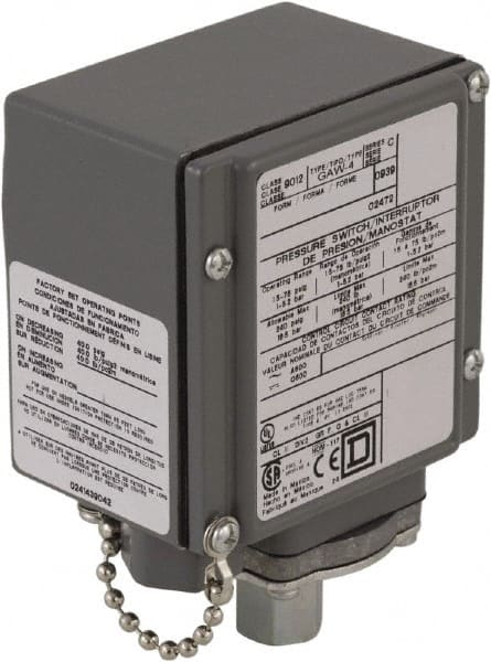 Square D - 4, 13 and 4X NEMA Rated, SPDT-DB, 1.5 to 75 psig, Electromechanical Pressure and Level Switch - Exact Tooling