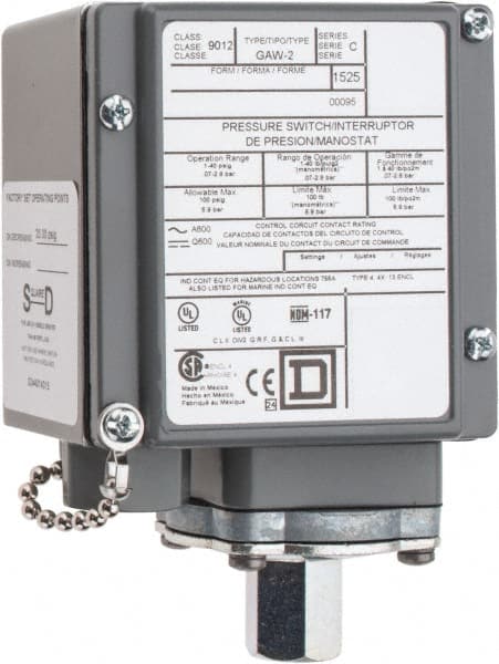 Square D - 4, 13 and 4X NEMA Rated, SPDT-DB, 1 to 40 psig, Electromechanical Pressure and Level Switch - Exact Tooling