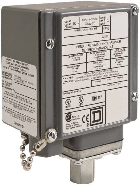 Square D - 4, 13 and 4X NEMA Rated, DPDT, 20 to 675 psi, Electromechanical Pressure and Level Switch - Exact Tooling