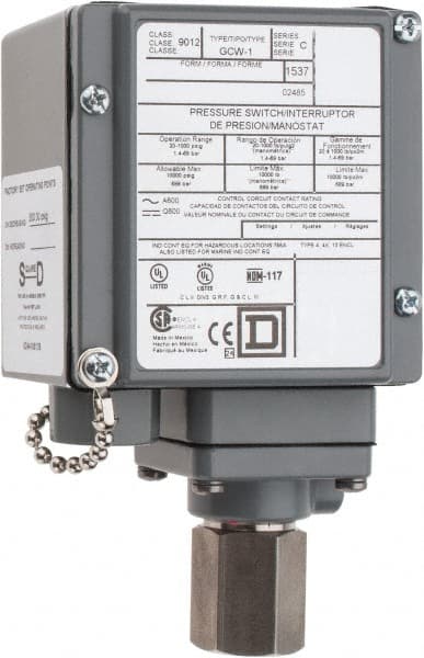 Square D - 4, 13 and 4X NEMA Rated, SPDT-DB, 20 to 1,000 psig, Electromechanical Pressure and Level Switch - Exact Tooling