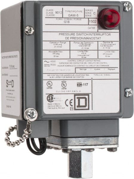 Square D - 4, 13 and 4X NEMA Rated, SPDT-DB, 3 to 150 psig, Electromechanical Pressure and Level Switch - Exact Tooling