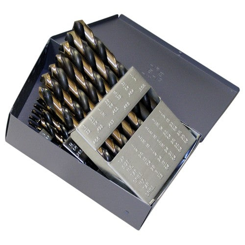 ‎1/16-1/2 RHS / RHC HSS 135 Degree Split Point Heavy Duty Black & Gold Jobber Length Drill Set - Black & Gold - Exact Tooling