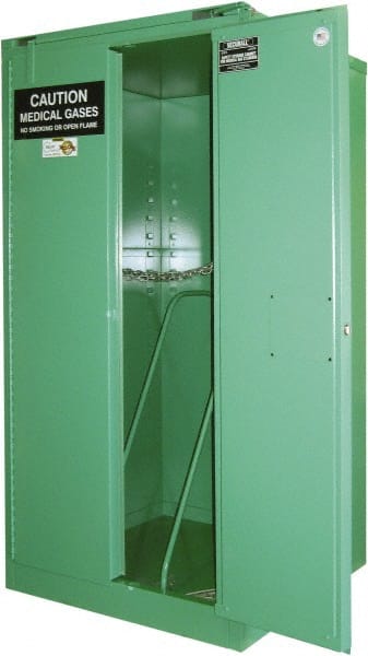 Securall Cabinets - 1 Door, Green Steel Standard Safety Cabinet for Flammable and Combustible Liquids - 46" High x 43" Wide x 18" Deep, Self Closing Door, 3 Point Key Lock, H Cylinder Capacity - Exact Tooling