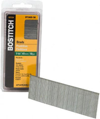 Stanley Bostitch - 18 Gauge 0.05" Shank Diam 1-5/8" Long Brad Nails for Power Nailers - Steel, Bright Finish, Ring Shank, Straight Stick Adhesive Collation, Brad Head, Chisel Point - Exact Tooling