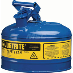 Justrite - Safety Dispensing Cans; Capacity: 2.5 Gal ; Material: Steel ; Color: Blue ; Height (Decimal Inch): 11.500000 ; Diameter/Length (mm): 11.75 ; Approval Listing/Regulations: FM Approved; UL; ULC; TUV - Exact Tooling