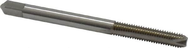 Hertel - #10-32 UNF, 2 Flute, Bright Finish, High Speed Steel Spiral Point Tap - Bottoming Chamfer, Right Hand Thread, 2-3/8" OAL, 7/8" Thread Length - Exact Tooling