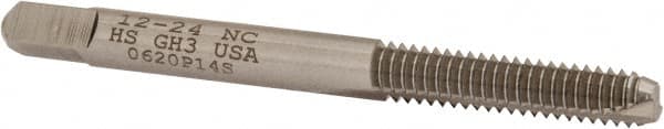 Hertel - #12-24 UNC, 2 Flute, Bright Finish, High Speed Steel Spiral Point Tap - Bottoming Chamfer, Right Hand Thread, 2-3/8" OAL, 15/16" Thread Length, 2B/3B Class of Fit - Exact Tooling