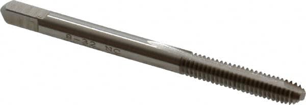 Hertel - #8-32 UNC, 2 Flute, Bright Finish, High Speed Steel Spiral Point Tap - Bottoming Chamfer, Right Hand Thread, 2-1/8" OAL, 3/4" Thread Length, 3B Class of Fit - Exact Tooling