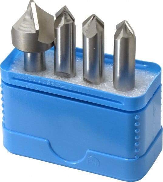 Hertel - 4 Piece 3/8 & 3/4" Cutter Head Diam, Cobalt Chamfer Mill Set - Exact Tooling