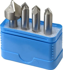 Hertel - 4 Piece 3/8 & 3/4" Cutter Head Diam, Cobalt Chamfer Mill Set - Exact Tooling