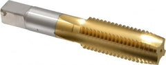Hertel - 7/8-9 UNC 3B 4 Flute TiN Finish High Speed Steel Straight Flute Standard Hand Tap - Plug, Right Hand Thread, 4-11/16" OAL, 2-7/32" Thread Length, H4 Limit - Exact Tooling