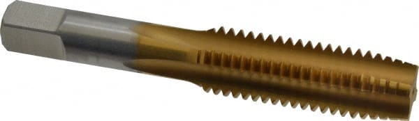 Hertel - 5/8-11 UNC 3B 4 Flute TiN Finish High Speed Steel Straight Flute Standard Hand Tap - Plug, Right Hand Thread, 3-13/16" OAL, 1-13/16" Thread Length, H3 Limit - Exact Tooling