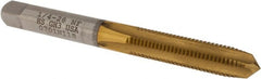 Hertel - 1/4-28 UNF 3B 4 Flute TiN Finish High Speed Steel Straight Flute Standard Hand Tap - Plug, Right Hand Thread, 2-1/2" OAL, 1" Thread Length, H3 Limit - Exact Tooling