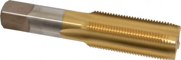 Hertel - 1-1/8 - 12 UNF 3B 4 Flute TiN Finish High Speed Steel Straight Flute Standard Hand Tap - Plug, Right Hand Thread, 5-7/16" OAL, 2-9/16" Thread Length, H4 Limit - Exact Tooling