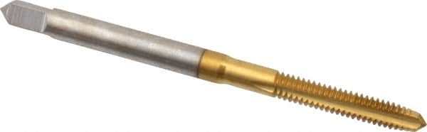 Hertel - #5-40 UNC 2B/3B 3 Flute TiN Finish High Speed Steel Straight Flute Standard Hand Tap - Plug, Right Hand Thread, 1-15/16" OAL, 5/8" Thread Length, H2 Limit - Exact Tooling