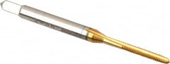 Hertel - #2-56 UNC 2B 3 Flute TiN Finish High Speed Steel Straight Flute Standard Hand Tap - Plug, Right Hand Thread, 1-3/4" OAL, 7/16" Thread Length, H2 Limit - Exact Tooling