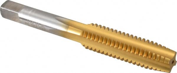 Hertel - 7/16-14 UNC 4 Flute TiN Finish High Speed Steel Straight Flute Standard Hand Tap - Plug, Right Hand Thread, 3-5/32" OAL, 1-7/16" Thread Length, H3 Limit - Exact Tooling