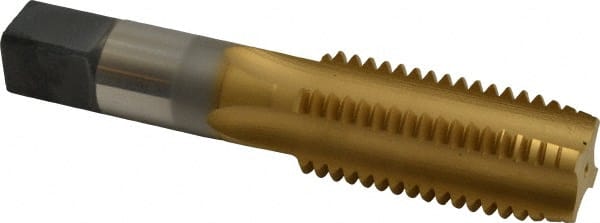Hertel - 1-1/8 - 7 UNC 3B 4 Flute TiN Finish High Speed Steel Straight Flute Standard Hand Tap - Plug, Right Hand Thread, 5-7/16" OAL, 2-9/16" Thread Length, H4 Limit - Exact Tooling