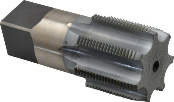 Hertel - 1-1/2 - 11-1/2 NPS Thread, 7 Flute Standard Pipe Tap - 4-1/4" OAL, 1-3/4" Thread Length, 1-1/2" Shank Diam, Chrome Finish, High Speed Steel - Exact Tooling