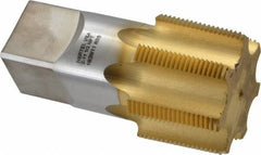 Hertel - 2 - 11-1/2 NPT Thread, 7 Flute Short Projection Standard Pipe Tap - 4-1/2" OAL, 1-3/4" Thread Length, 1-7/8" Shank Diam, TiN Finish, High Speed Steel - Exact Tooling