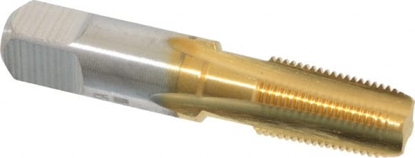 Hertel - 1/8-27 NPT Thread, 4 Flute Short Projection Standard Pipe Tap - 2-1/8" OAL, 3/4" Thread Length, 7/16" Shank Diam, TiN Finish, High Speed Steel - Exact Tooling