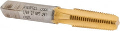 Hertel - 1/16-27 NPT Thread, 4 Flute Short Projection Standard Pipe Tap - 2-1/8" OAL, 11/16" Thread Length, 5/16" Shank Diam, TiN Finish, High Speed Steel - Exact Tooling