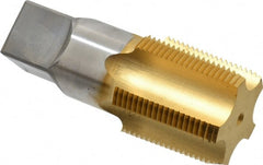 Hertel - 1-1/4 - 11-1/2 NPT Thread, 5 Flute Short Projection Standard Pipe Tap - 4" OAL, 1-3/4" Thread Length, 1-5/16" Shank Diam, TiN Finish, High Speed Steel - Exact Tooling