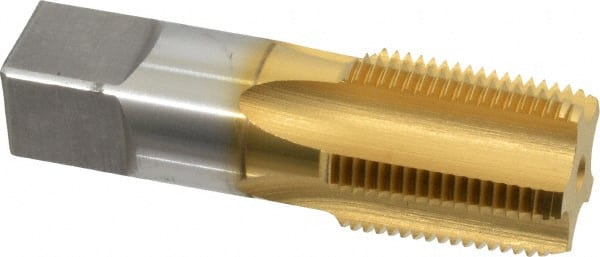 Hertel - 3/4-14 NPT Thread, 5 Flute Short Projection Standard Pipe Tap - 3-1/4" OAL, 1-3/8" Thread Length, 29/32" Shank Diam, TiN Finish, High Speed Steel - Exact Tooling