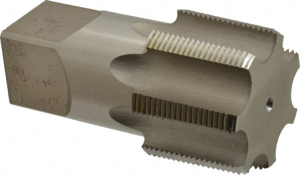 Hertel - 2 - 11-1/2 NPT Thread, 7 Flute Short Projection Standard Pipe Tap - 4-1/2" OAL, 1-3/4" Thread Length, 1-7/8" Shank Diam, Bright Finish, High Speed Steel - Exact Tooling