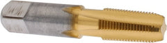 Hertel - 1/8-27 NPTF Thread, 4 Flute Short Projection Standard Pipe Tap - 2-1/8" OAL, 3/4" Thread Length, 7/16" Shank Diam, TiN Finish, High Speed Steel - Exact Tooling