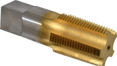 Hertel - 1 - 11-1/2 NPT Thread, 5 Flute Short Projection Standard Pipe Tap - 3-3/4" OAL, 1-3/4" Thread Length, 1-1/8" Shank Diam, TiN Finish, High Speed Steel - Exact Tooling