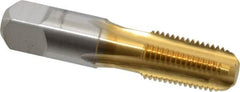 Hertel - 1/4-18 NPT Thread, 4 Flute Short Projection Standard Pipe Tap - 2-7/16" OAL, 1-1/16" Thread Length, 9/16" Shank Diam, TiN Finish, High Speed Steel - Exact Tooling