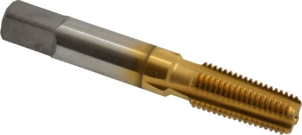 Hertel - 1/16-27 NPTF Thread, 4 Flute Short Projection Standard Pipe Tap - 2-1/8" OAL, 11/16" Thread Length, 5/16" Shank Diam, TiN Finish, High Speed Steel - Exact Tooling