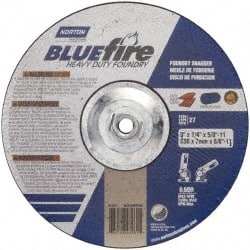 Norton - 20 Grit, 9" Wheel Diam, 1/4" Wheel Thickness, Type 27 Depressed Center Wheel - Zirconia Alumina/Silicon Carbide Blend, R Hardness, 6,600 Max RPM, Compatible with Angle Grinder - Exact Tooling