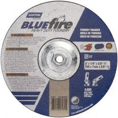 Norton - 20 Grit, 9" Wheel Diam, 1/4" Wheel Thickness, Type 27 Depressed Center Wheel - Zirconia Alumina/Silicon Carbide Blend, R Hardness, 6,600 Max RPM, Compatible with Angle Grinder - Exact Tooling