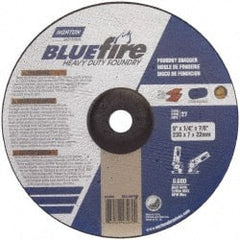 Norton - 20 Grit, 9" Wheel Diam, 1/4" Wheel Thickness, 7/8" Arbor Hole, Type 27 Depressed Center Wheel - Zirconia Alumina/Silicon Carbide Blend, T Hardness, 6,600 Max RPM, Compatible with Angle Grinder - Exact Tooling