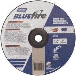 Norton - 24 Grit, 9" Wheel Diam, 1/4" Wheel Thickness, 7/8" Arbor Hole, Type 27 Depressed Center Wheel - Zirconia Alumina, S Hardness, 6,000 Max RPM, Compatible with Angle Grinder - Exact Tooling