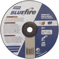 Norton - 24 Grit, 9" Wheel Diam, 1/4" Wheel Thickness, 7/8" Arbor Hole, Type 27 Depressed Center Wheel - Zirconia Alumina, S Hardness, 6,000 Max RPM, Compatible with Angle Grinder - Exact Tooling