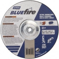 Norton - 30 Grit, 9" Wheel Diam, 1/8" Wheel Thickness, Type 27 Depressed Center Wheel - Zirconia Alumina, U Hardness, 6,000 Max RPM, Compatible with Angle Grinder - Exact Tooling